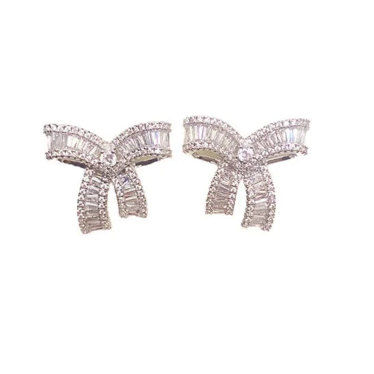 Bow  Flash Diamond Earrings Light Luxury.