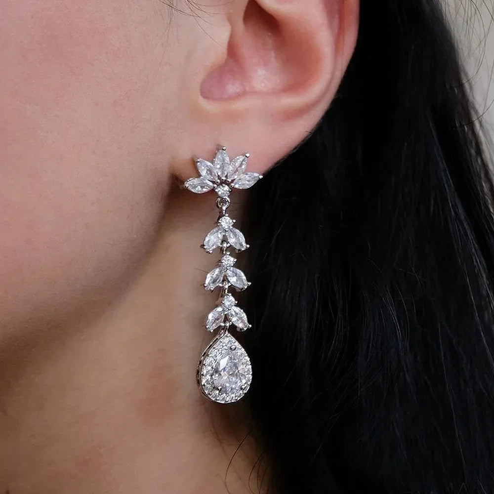 Elegant Floral Crystal Drop Earrings.