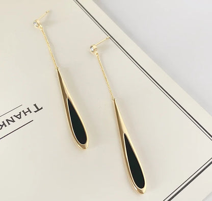 Simple zircon alloy long black Water Drop Earrings