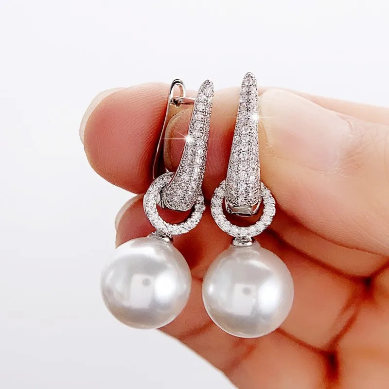 Simulated Pearl Earrings Women Silver Color Fashion Jewelry.