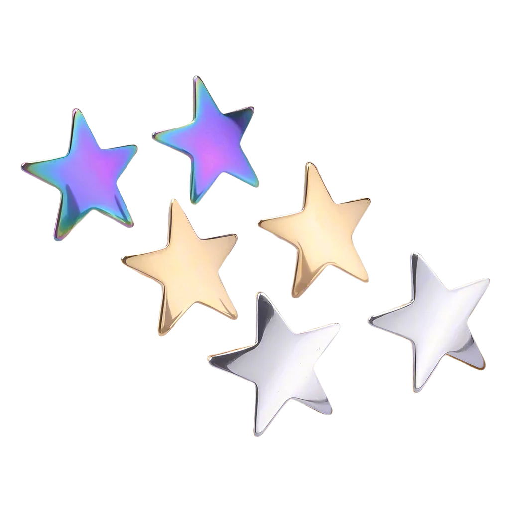 star stainless steel stud earrings in colorful and gold tones, unisex design