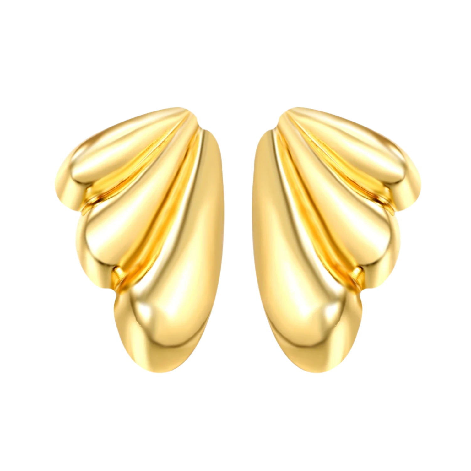 Gold earrings on a white background with dimensions and weight displayed.