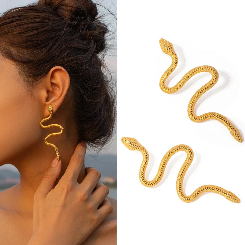 Waterproof Long Python Snake Stud Earring.