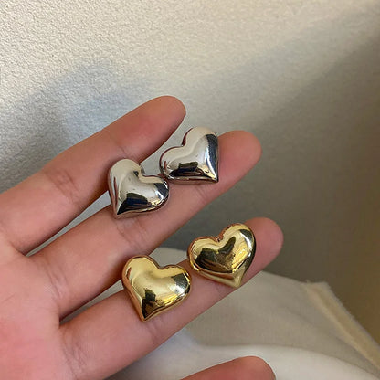 Punk Minimalist Metal Heart Stud Earrings for Women