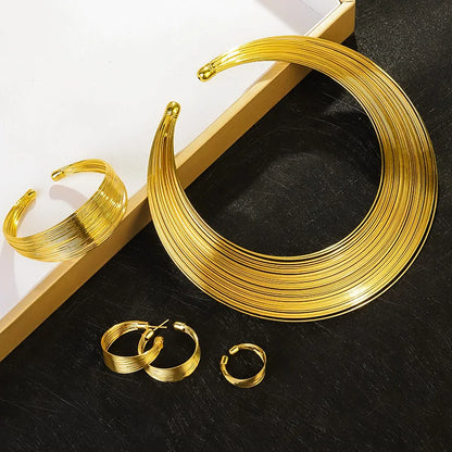 Radiant Coil Gold Jewelry Set - Necklace, Bracelet & Ring, Earrings.