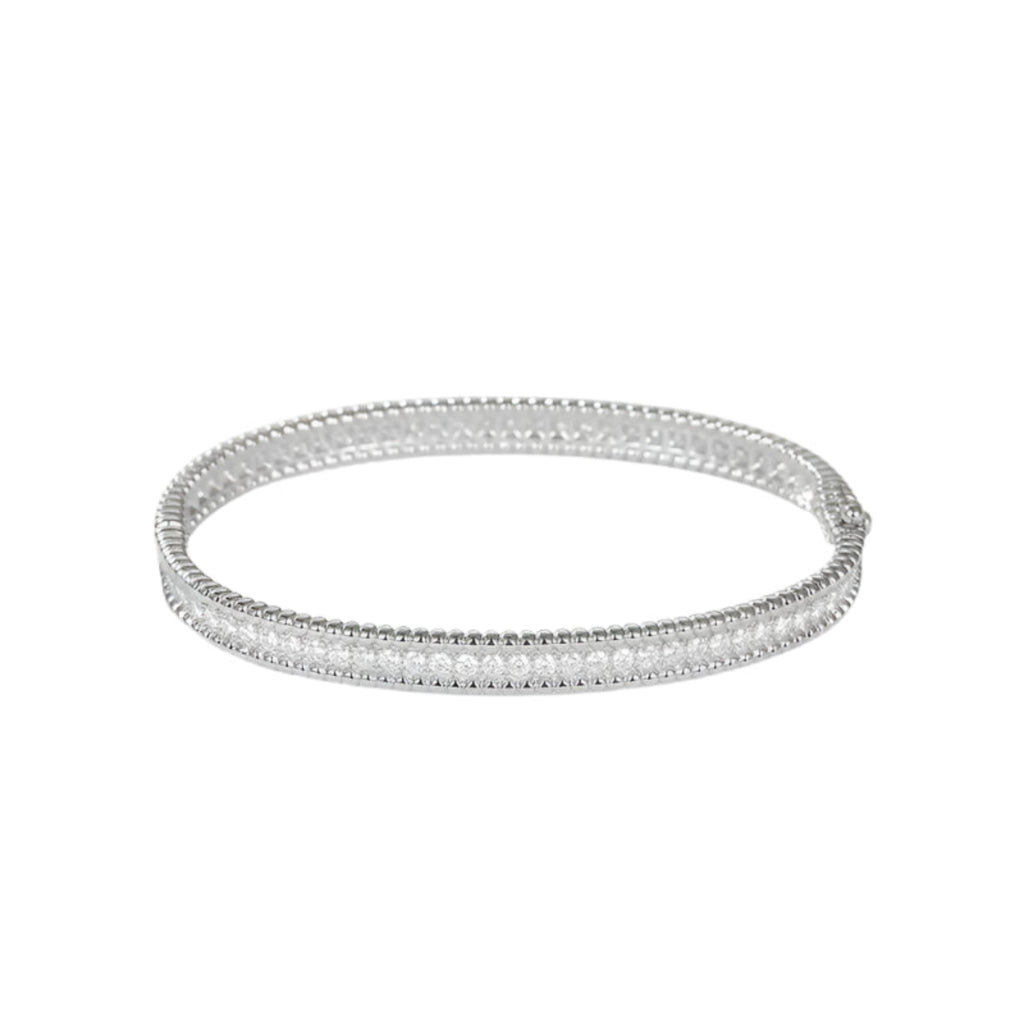 Close-up of the Eternal Glow Moissanite Bangle Bracelet showcasing sparkling stones.
