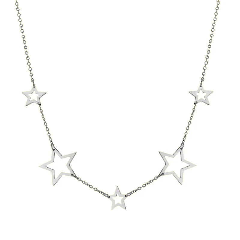 Golden Star Necklace – Stainless Steel Statement Collar with Linked Star Charms