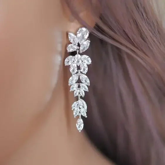 Elegant Floral Crystal Drop Earrings.