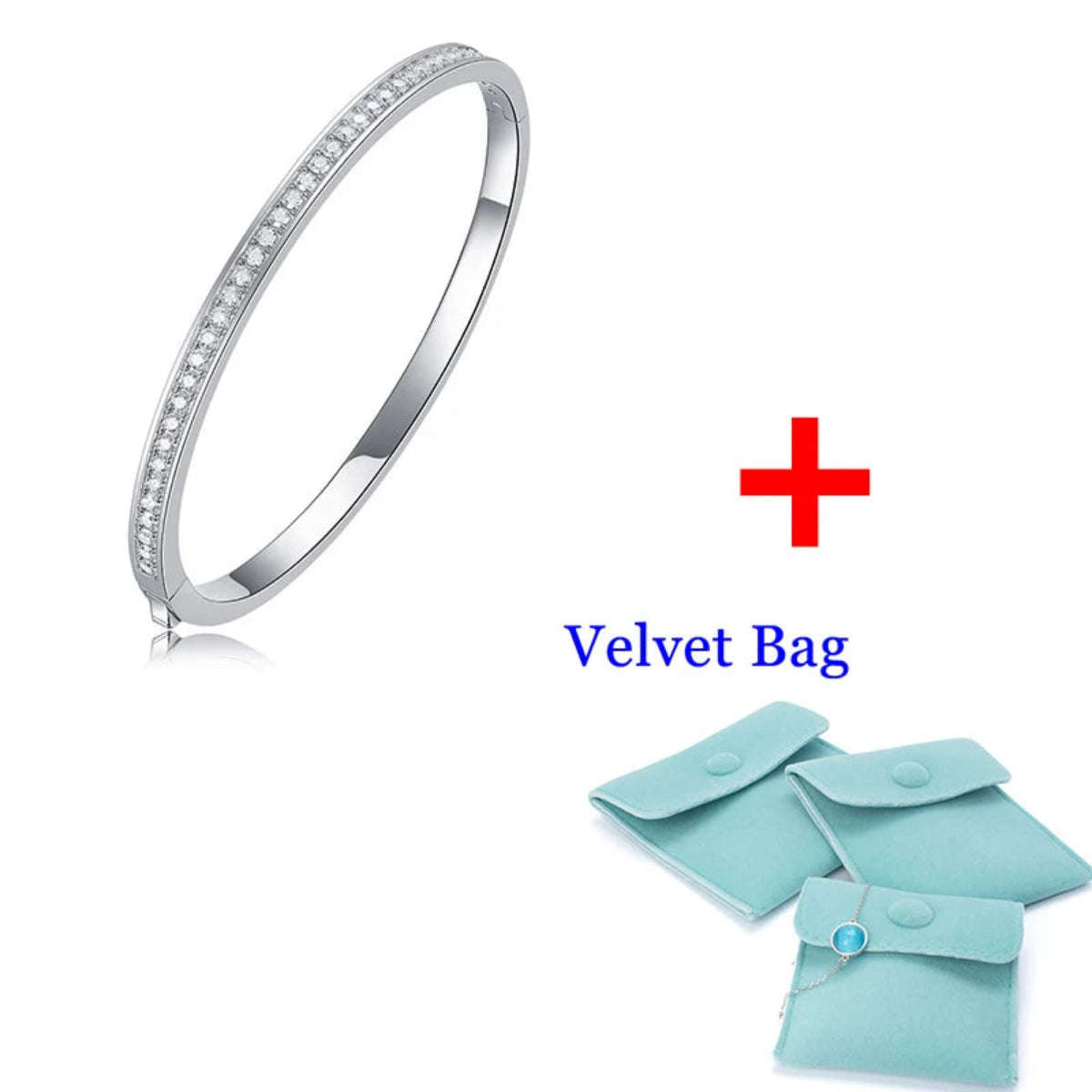 High-polish 925 silver bracelet with pavé-set moissanite stones