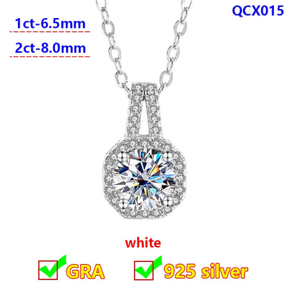 Radiant Spectrum Moissanite Pendant Necklace – 925 Sterling Silver Halo Charm.