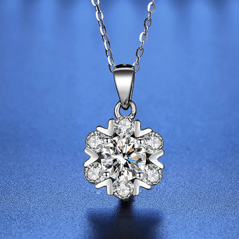 1CT Moissanite Gemstone Snowflake Necklace for Women.