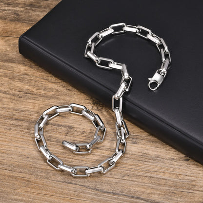 0.4in Heavy Chain Necklaces,  Cool Bold Punk Rectangle Link Chain Choker Collar, Unisex Rock Jewelry.