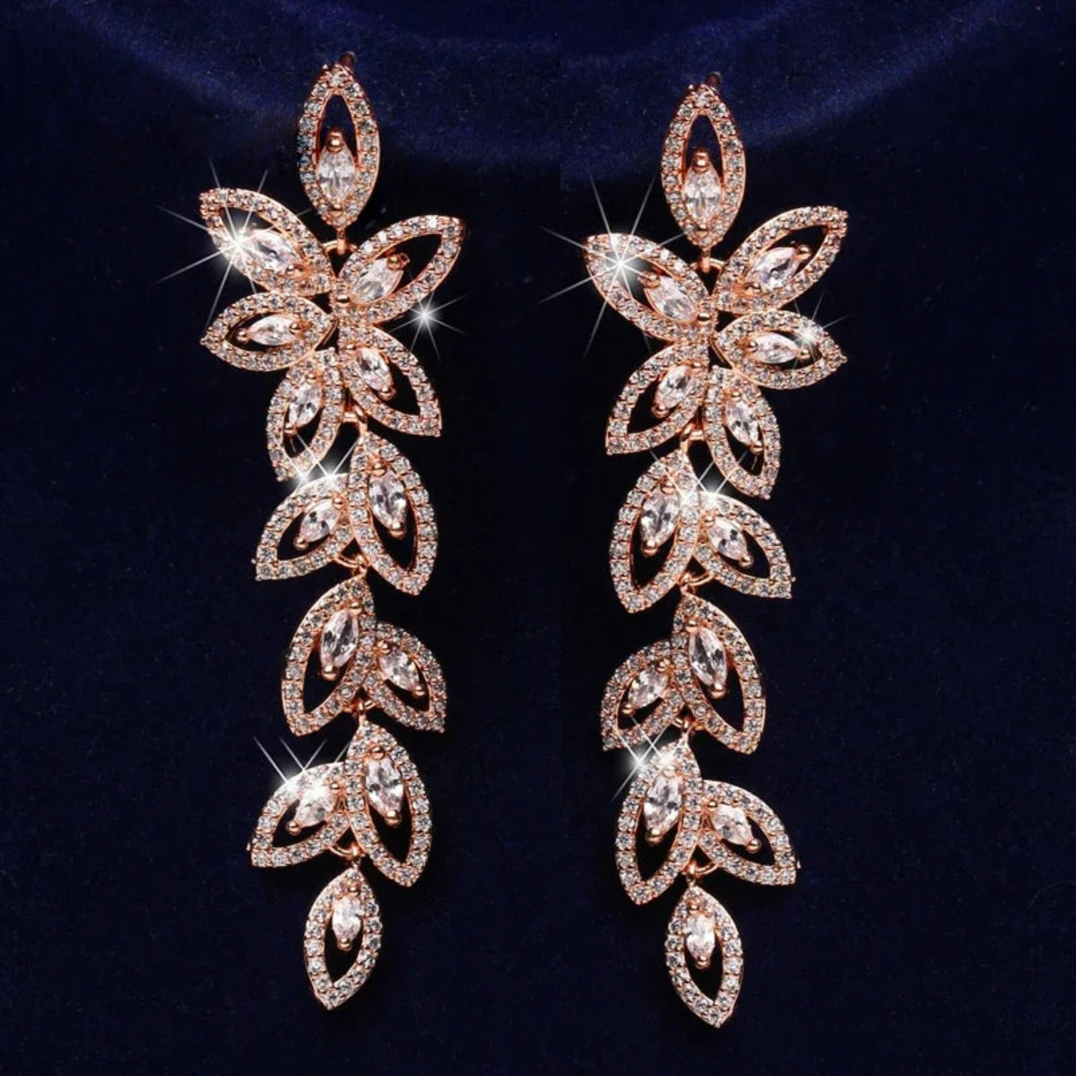 Gold Leaf Drop Earrings – Statement Zirconia Jewelry