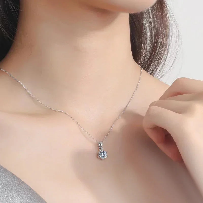 Lumière Moissanite Pendant Necklace – 925 Sterling Silver, D Color, 4ct Brilliance