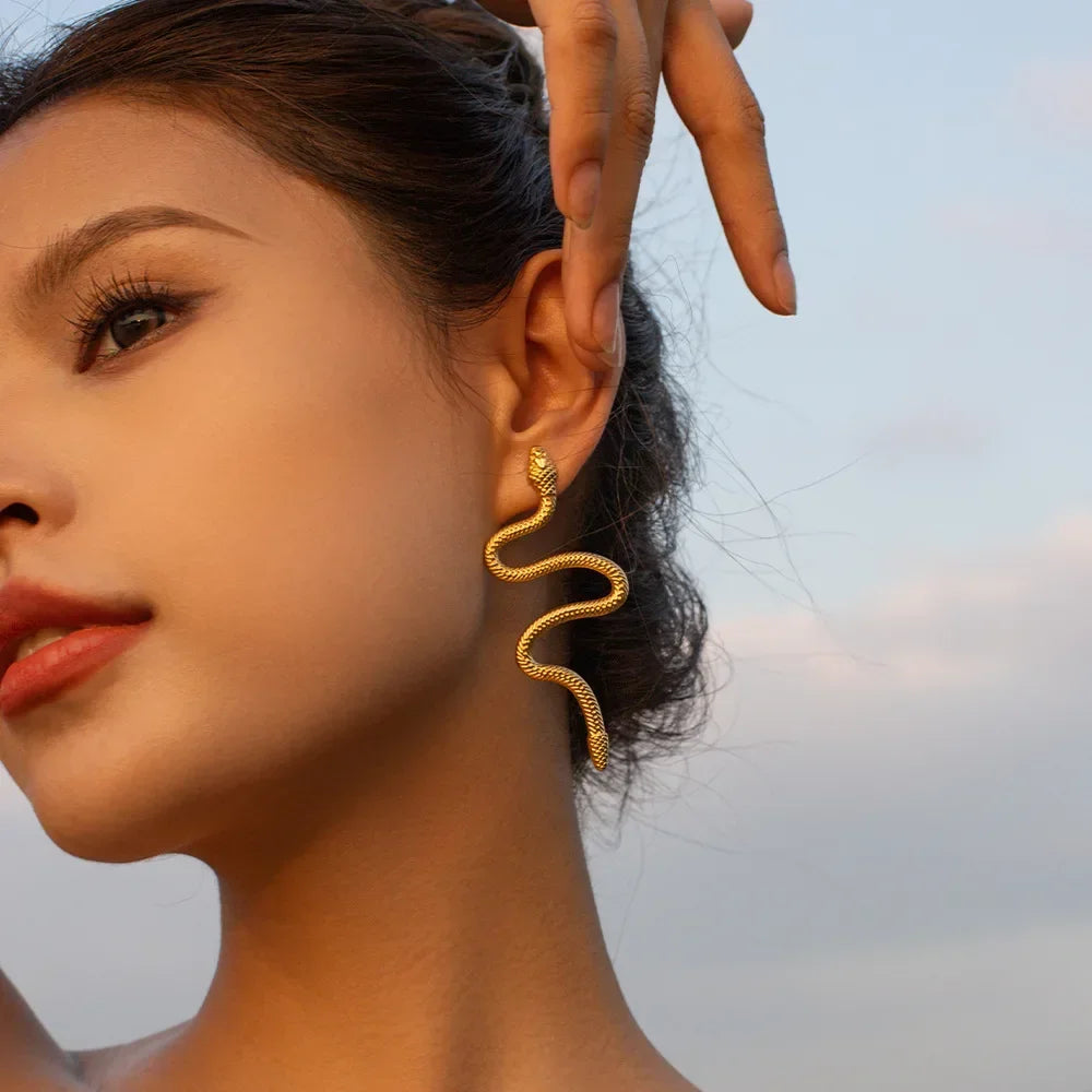 Waterproof Long Python Snake Stud Earring.