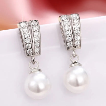 Pearl Earrings Silver Color Fashion Fine Jewelry.