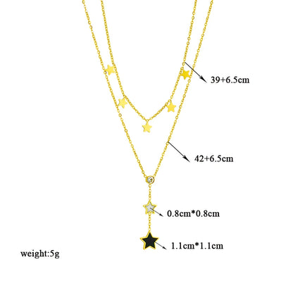 Black White Star Long Pendant Necklace