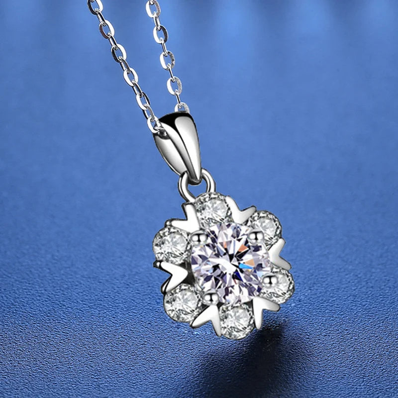 1CT Moissanite Gemstone Snowflake Necklace for Women.