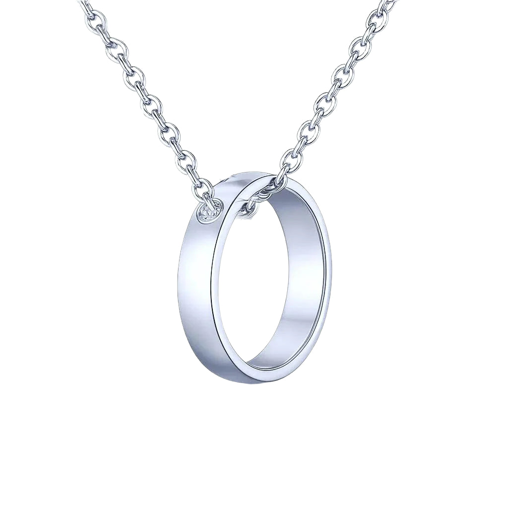 Elegant circular silver pendant necklace displayed attractively.
