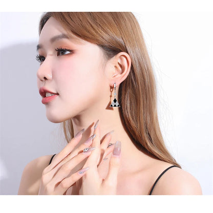 Earrings For Women Jewelry Shiny Zircon Retro Black Geometric Triangle Ear Drop.