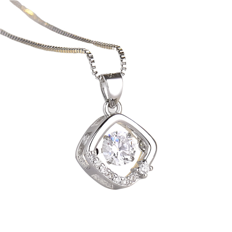 Silver pendant with central cubic zirconia.