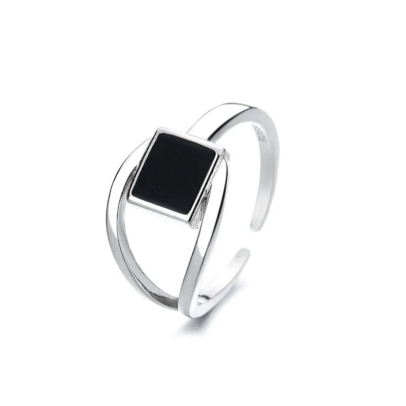Onyx Edge – Adjustable Silver Square Ring