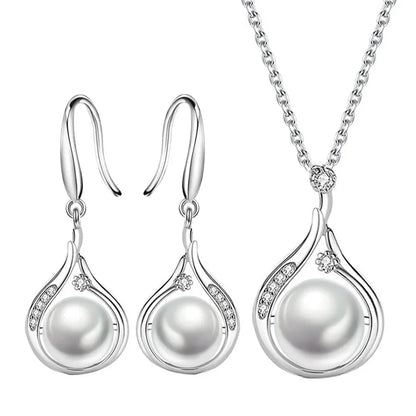 925 Sterling Silver Pearl Pendant Elegant Jewelry Sets For Women Earrings Necklace Luxury High Quality Jewelry.