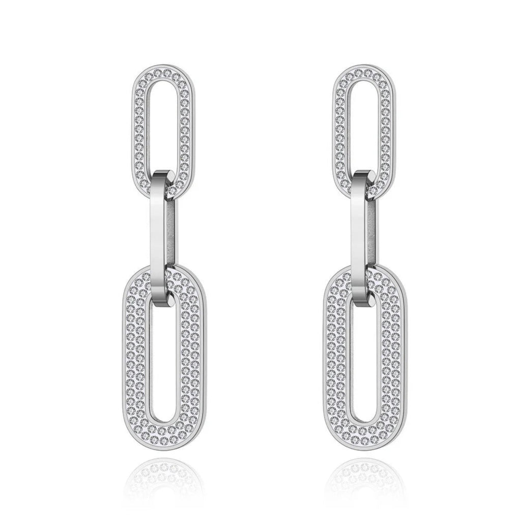 Silver chain earrings with rhinestones – front view