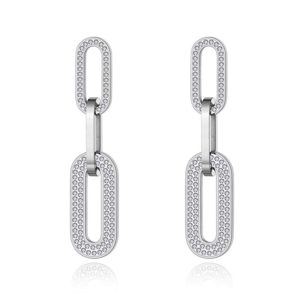 Silver chain earrings with rhinestones – front view