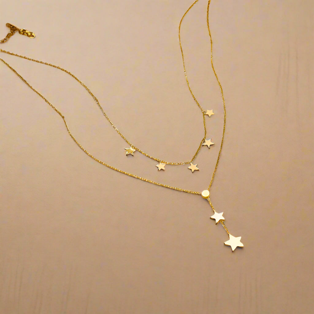 Black White Star Long Pendant Necklace.