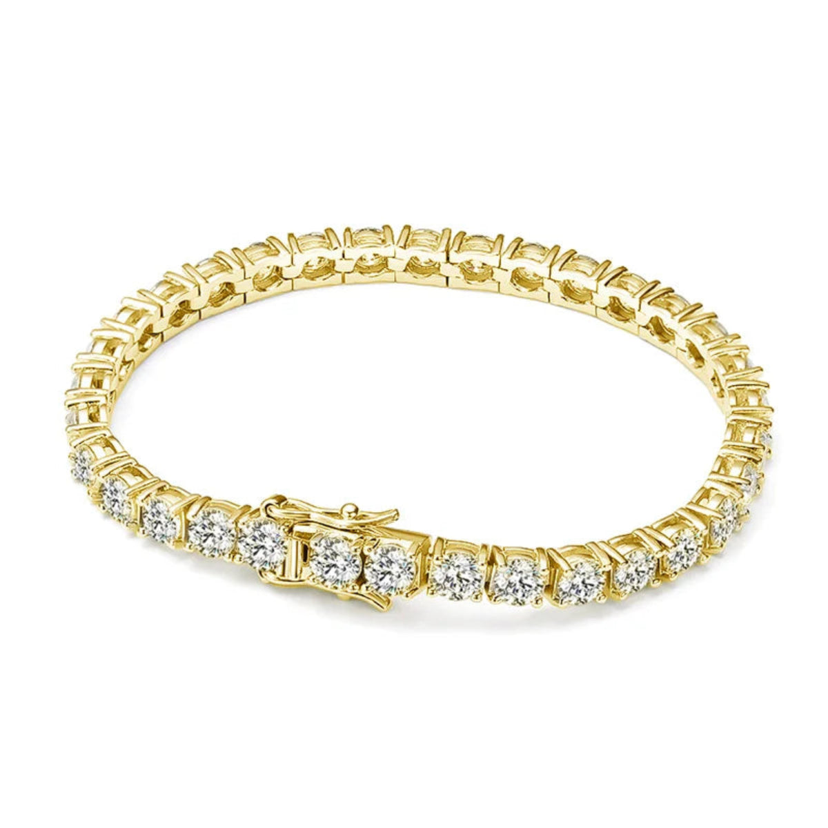 LustraLink moissanite tennis bracelet in gold-plated 925 silver on white background