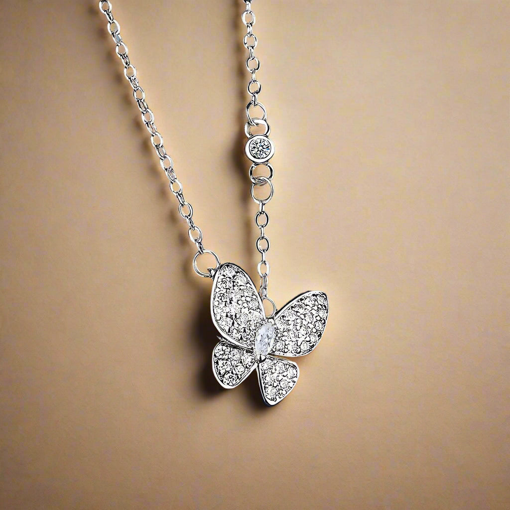 Sterling silver necklace with crystal butterfly pendant