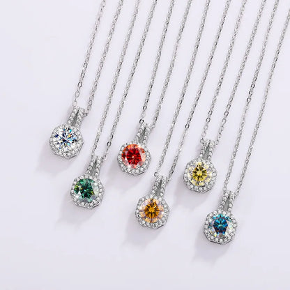 Radiant Spectrum Moissanite Pendant Necklace – 925 Sterling Silver Halo Charm.