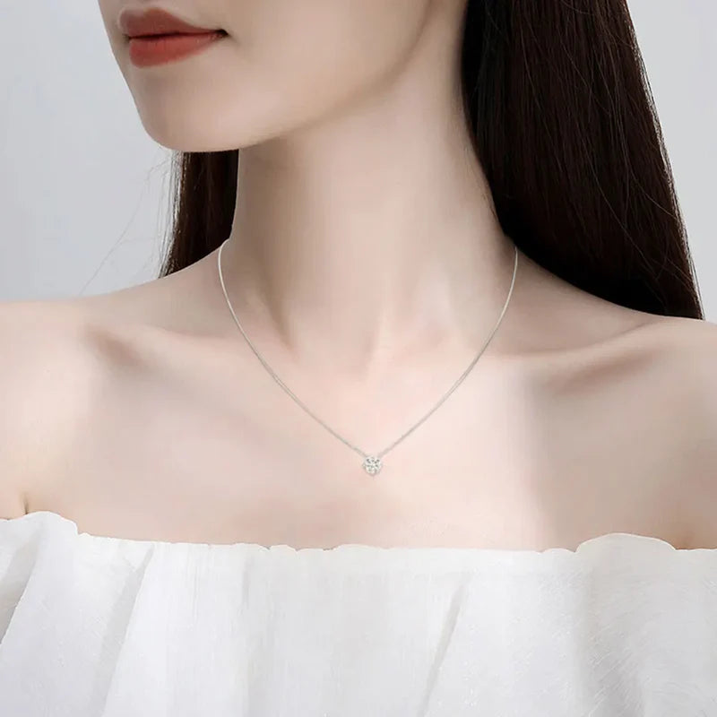 Brilliant Grace Moissanite Necklace – 925 Sterling Silver, 18K White Gold Plated