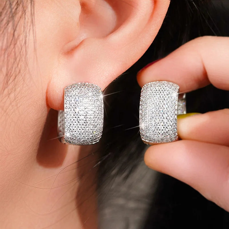 Silver U-shaped hoop earrings with cubic zirconia 