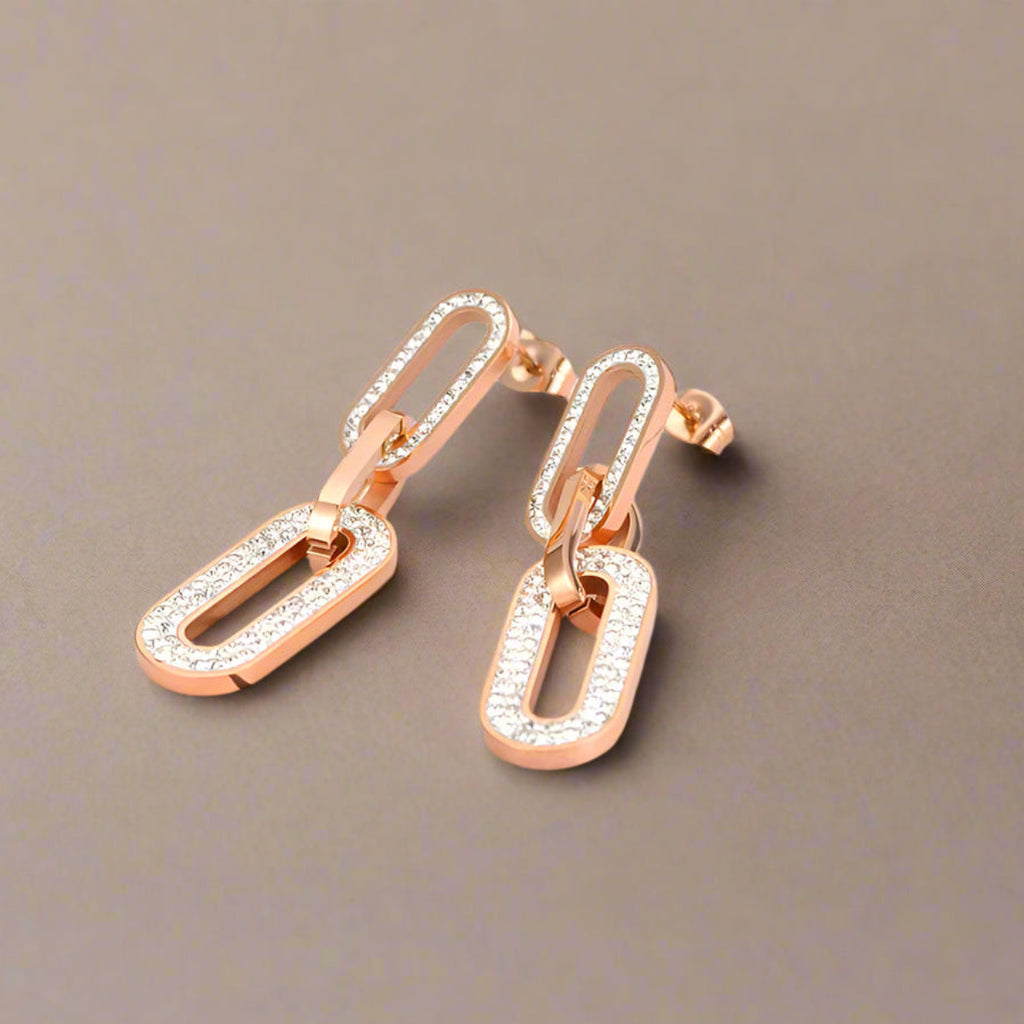 Elegant fashion earrings on neutral background