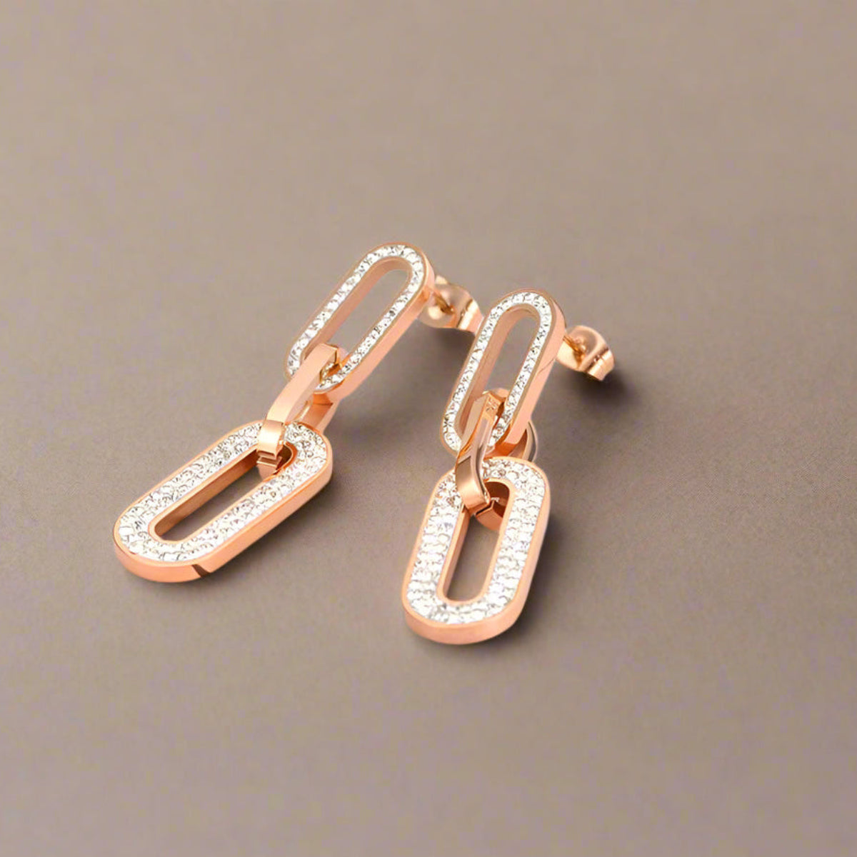 Elegant fashion earrings on neutral background