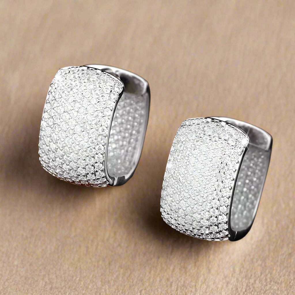 Silver U-shaped hoop earrings with cubic zirconia 
