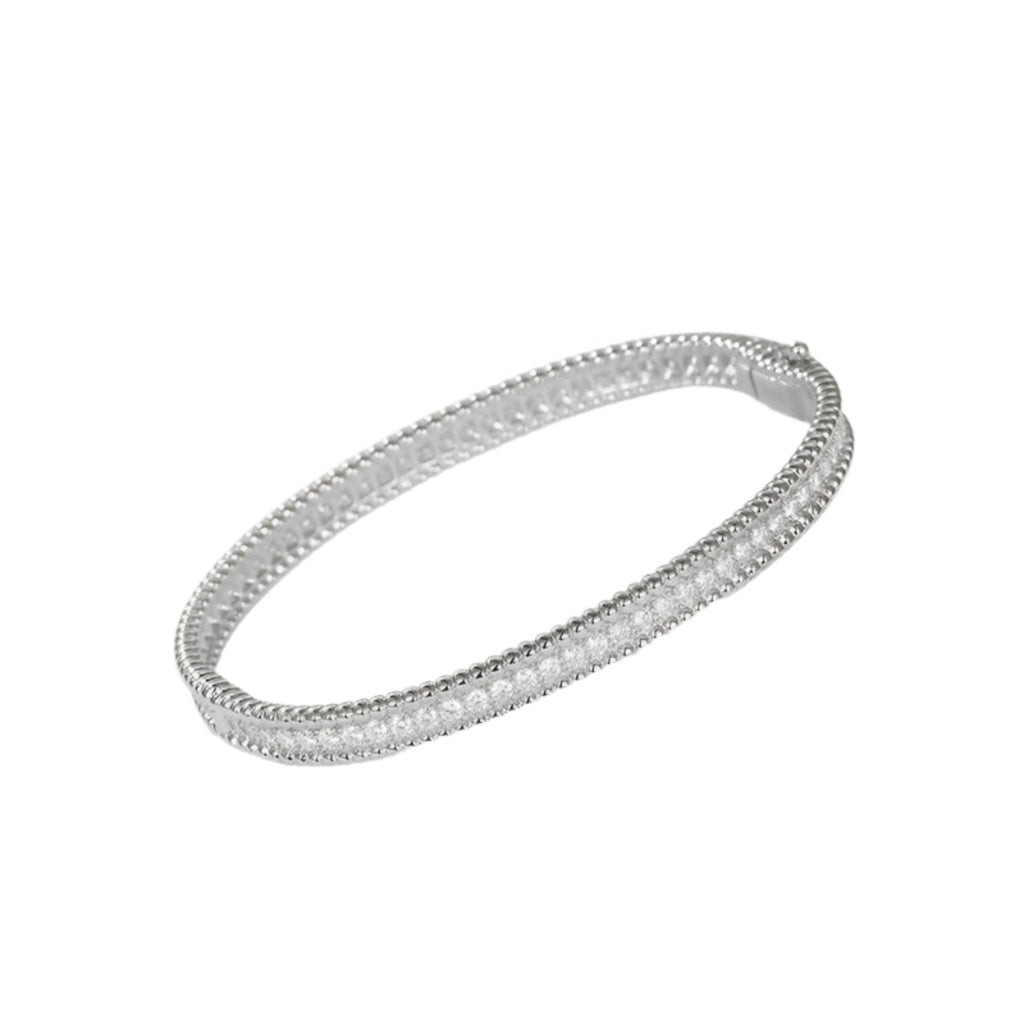 Model wearing the Moissanite Bangle Bracelet, emphasizing its elegant fit.