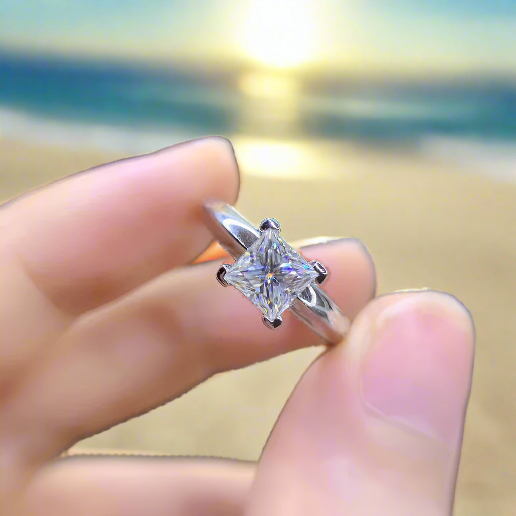 Princess Cut Moissanite Engagement Ring.