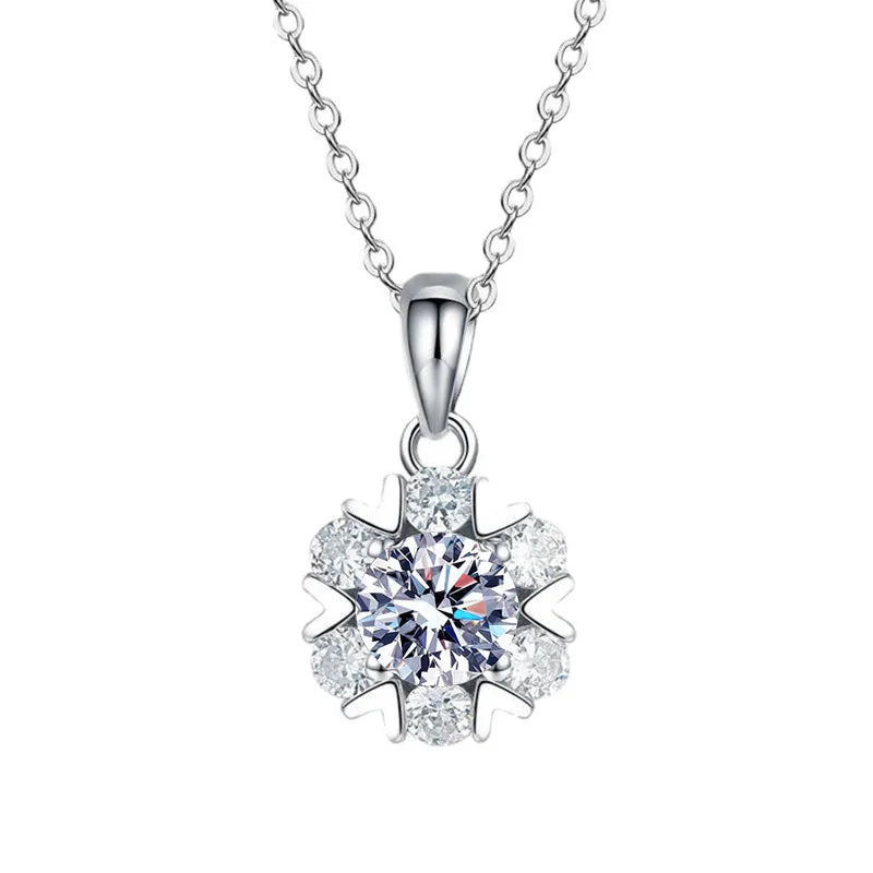 1CT Moissanite Gemstone Snowflake Necklace for Women.