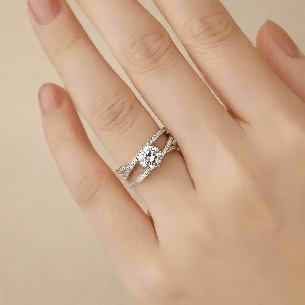 Close-up on sparkling zircon and band detail