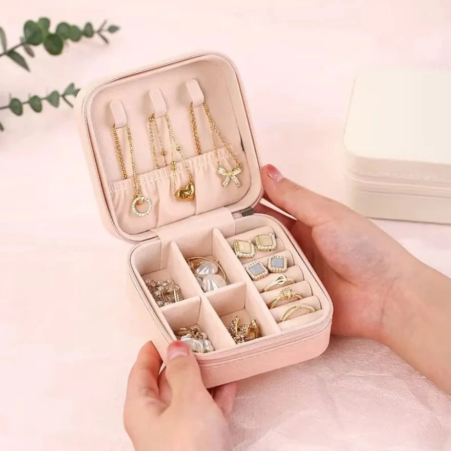 Portable Jewelry Storage Box Zipper Velvet