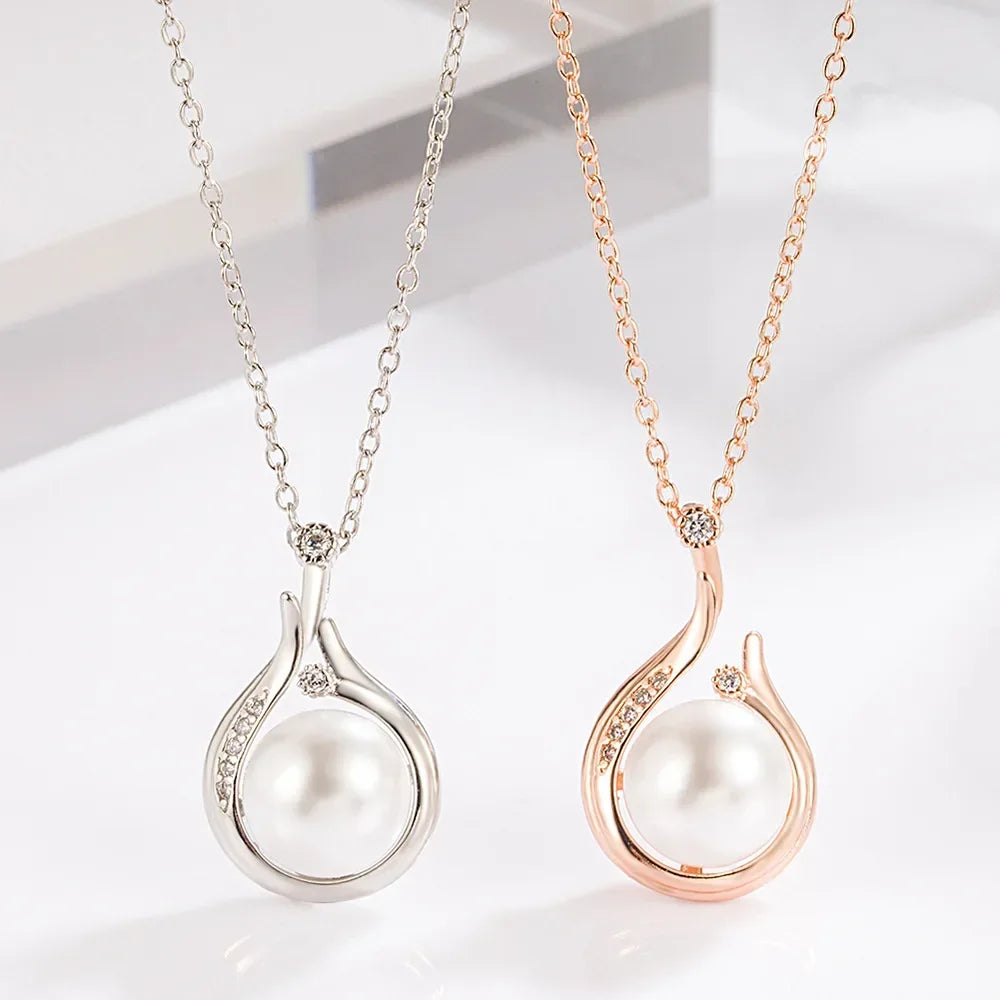 925 Sterling Silver Pearl Pendant Elegant Jewelry Sets For Women Earrings Necklace Luxury High Quality Jewelry.