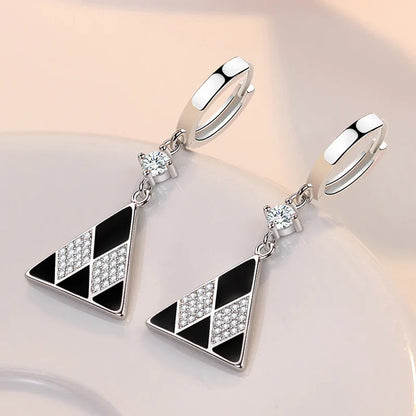 Earrings For Women Jewelry Shiny Zircon Retro Black Geometric Triangle Ear Drop.