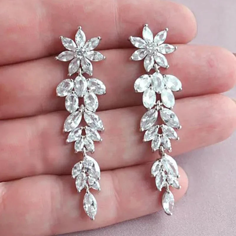 Elegant Floral Crystal Drop Earrings.