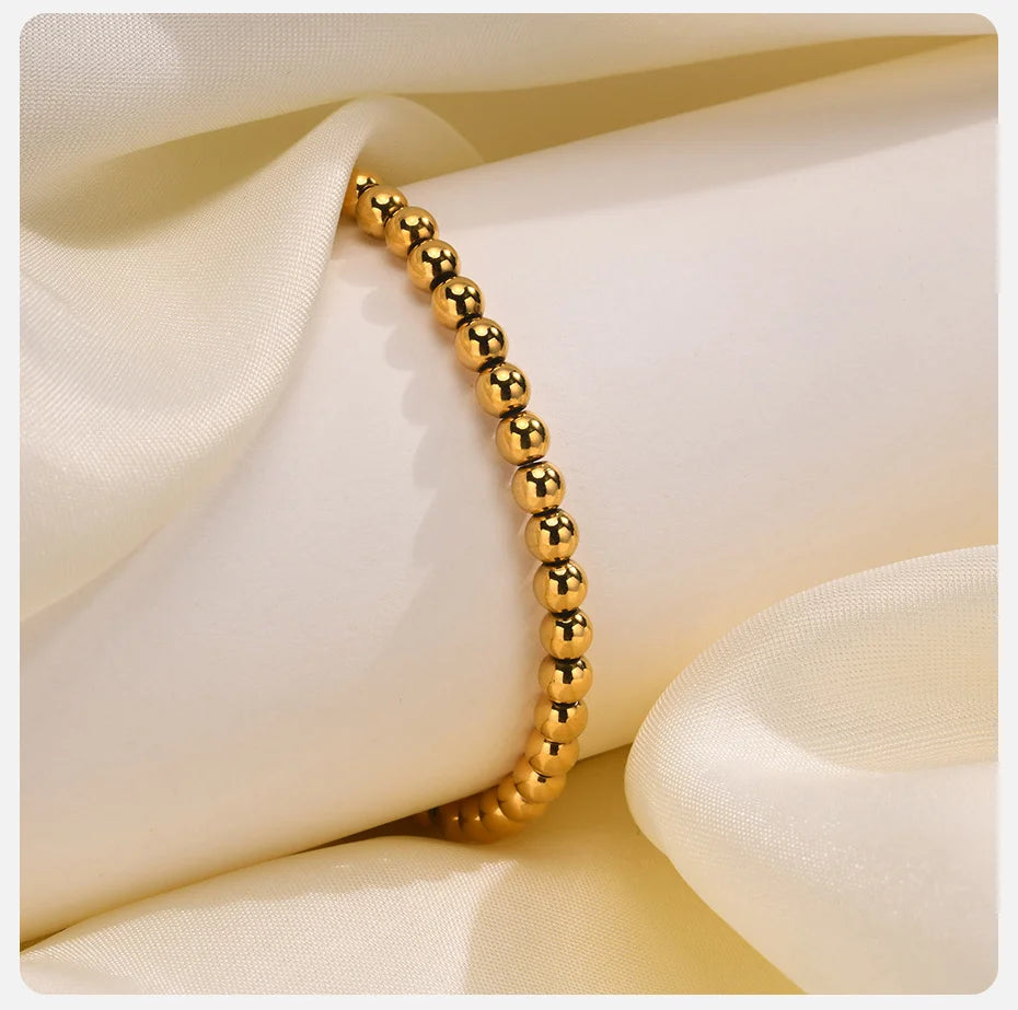 Bead Bracelet Anti Allergy Stainless Steel Beaded Ball Stretchable Elastic