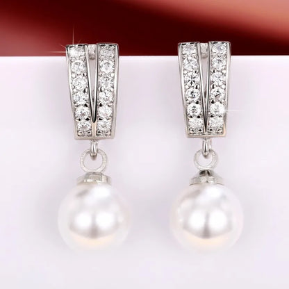 Pearl Earrings Silver Color Fashion Fine Jewelry.