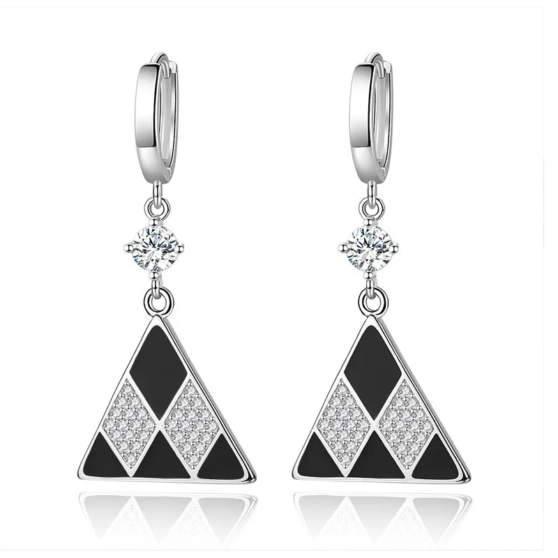 Earrings For Women Jewelry Shiny Zircon Retro Black Geometric Triangle Ear Drop.