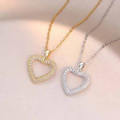 Fashion Vintage Zircon Heart Pendant Necklaces